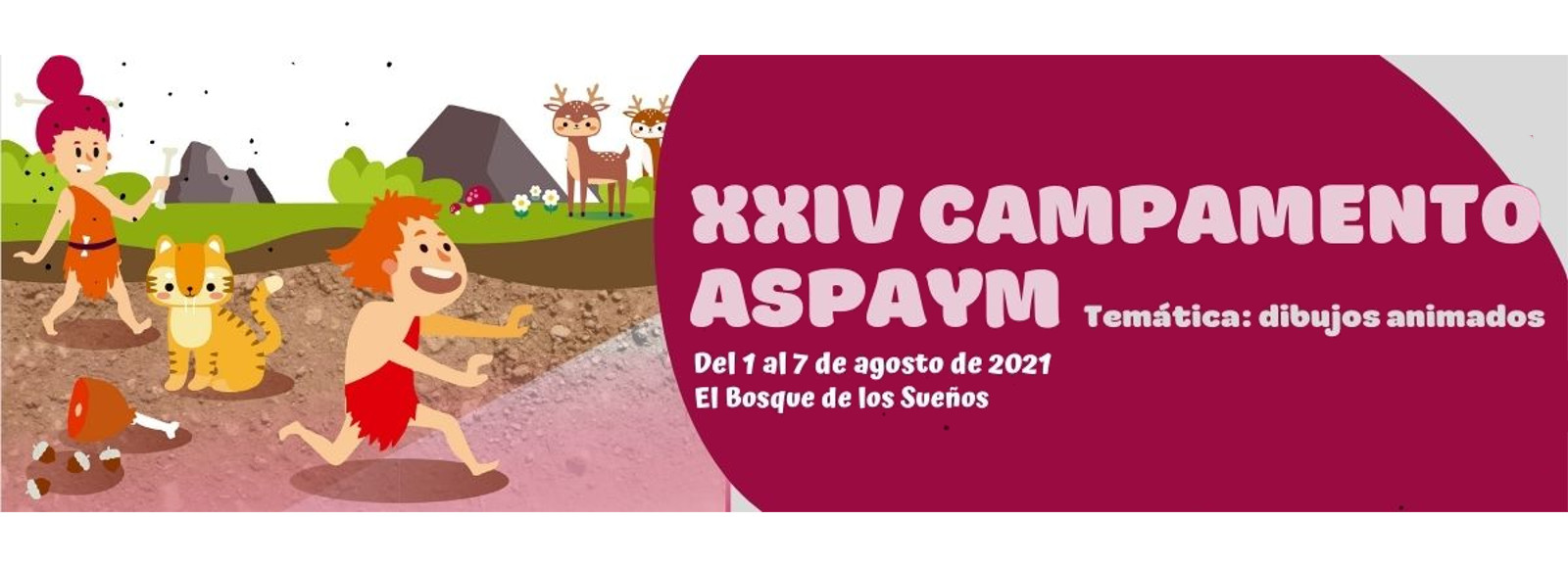 diseño de cabecera para campamento de aspaym con dos niños jugando