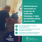 Aspaym Murcia renueva el programa de Atención Personal y Vida Autónoma.
